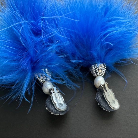 Ranjana Khan cobalt pom marabou feather earrings - Picture 10 of 12